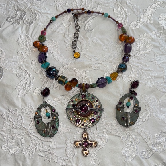 Jewelry - Bohemian Multicolor Beaded Necklace with Matching Earrings